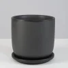 5.75in Tall Matte Black Aeon Ceramic Pot & Saucer