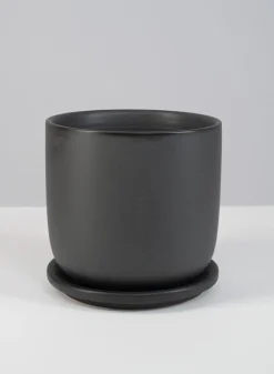 5.75in Tall Matte Black Aeon Ceramic Pot & Saucer
