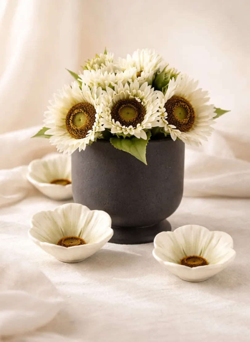 5.75in Tall Matte Black Aeon Ceramic Pot & Saucer