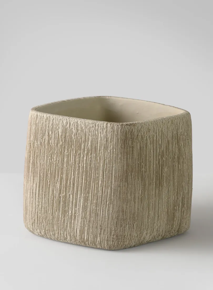 6.5in Tall Matte Ivory Racine Cement Cube Planter
