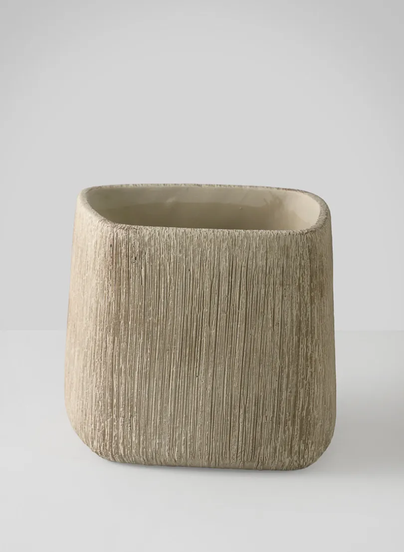 6.5in Tall Matte Ivory Racine Cement Cube Planter