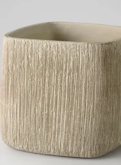 6.5in Tall Matte Ivory Racine Cement Cube Planter