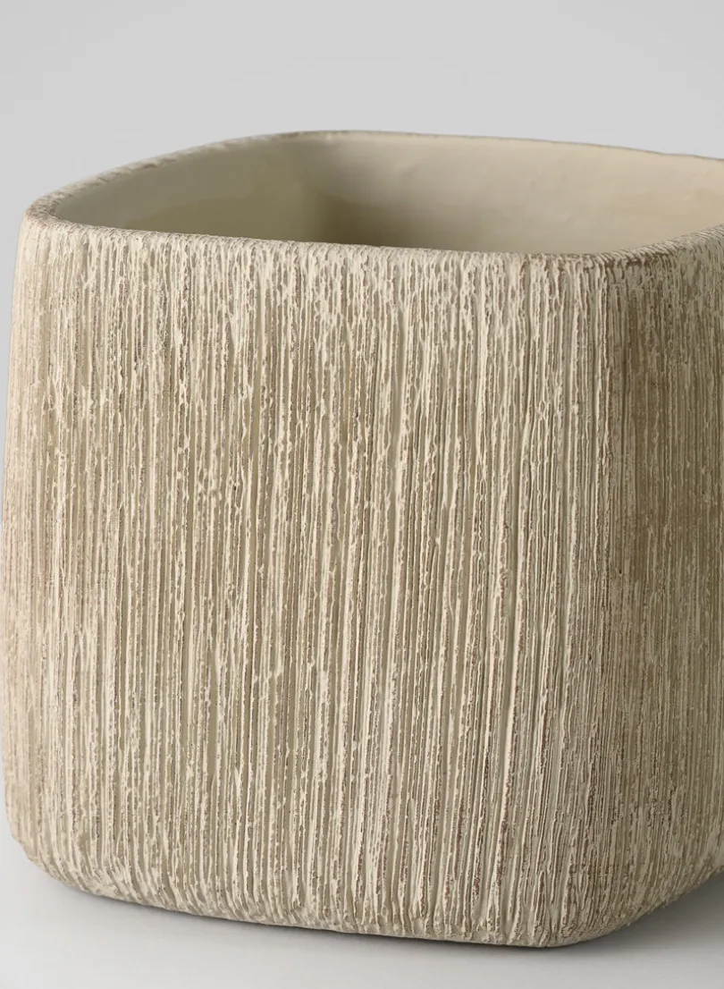 6.5in Tall Matte Ivory Racine Cement Cube Planter