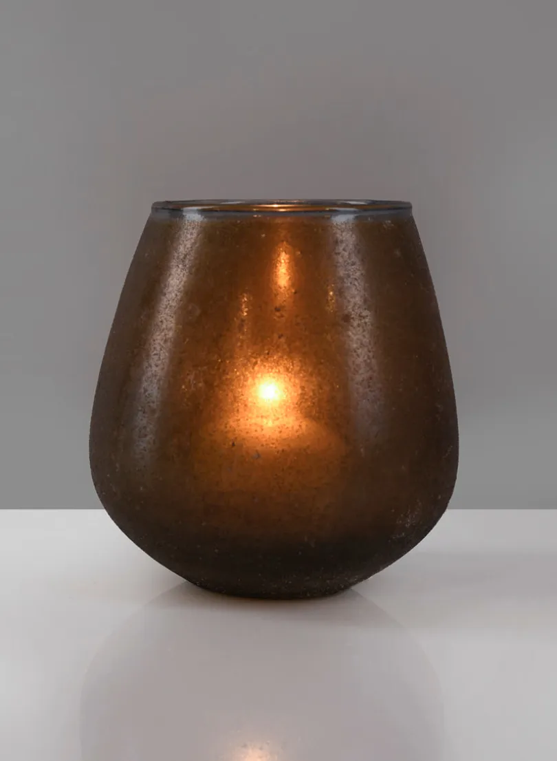 5.5in Tall Mesopotamia Bronze Balloon Glass Votive Holder