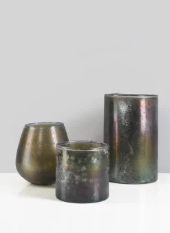 4 1/8in Tall Mesopotamia Bronze Glass Votive Holder
