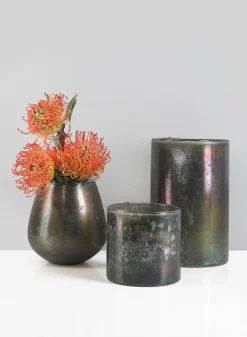 4 1/8in Tall Mesopotamia Bronze Glass Votive Holder