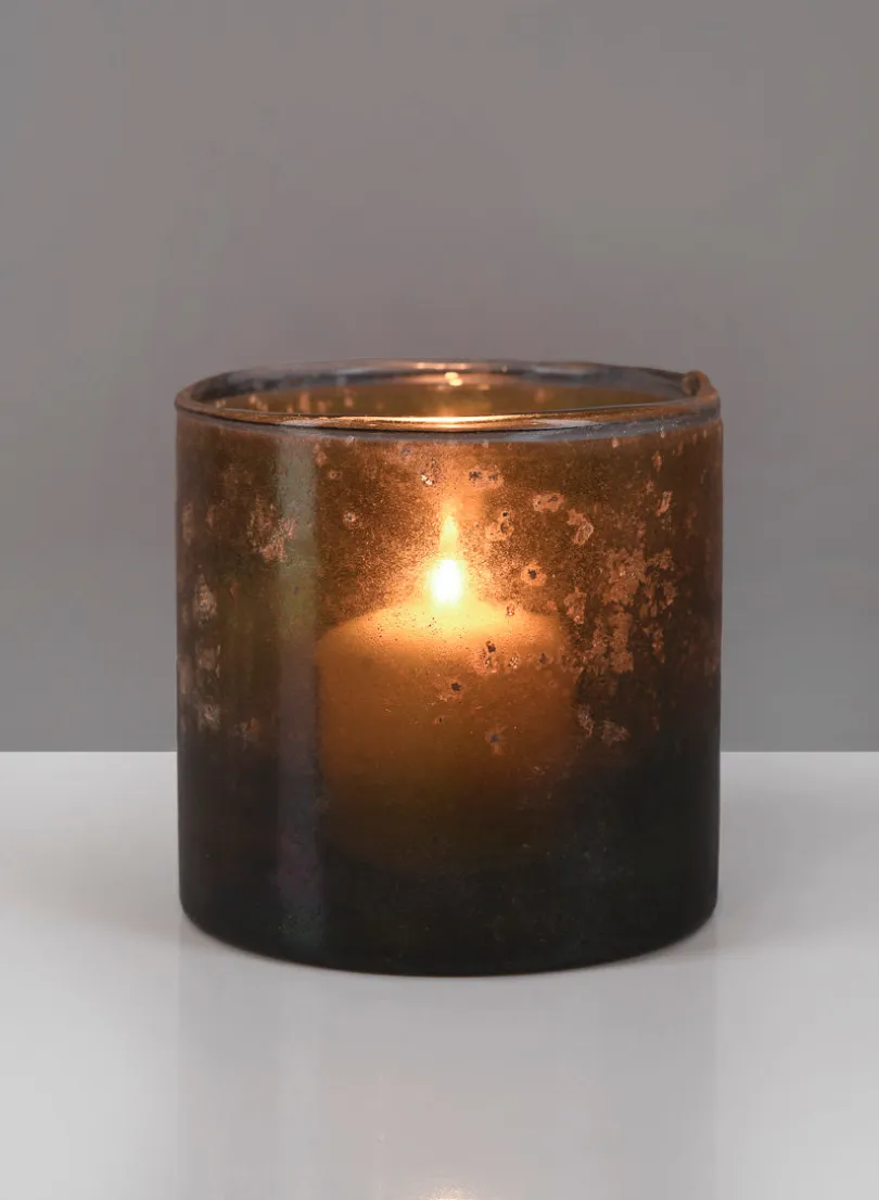 4 1/8in Tall Mesopotamia Bronze Glass Votive Holder