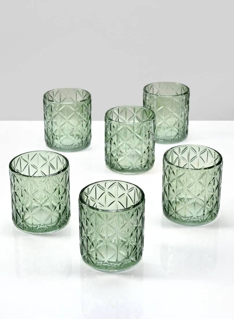 3.25in Tall Mexican Green Glass Tea Light Holder, Set of 6