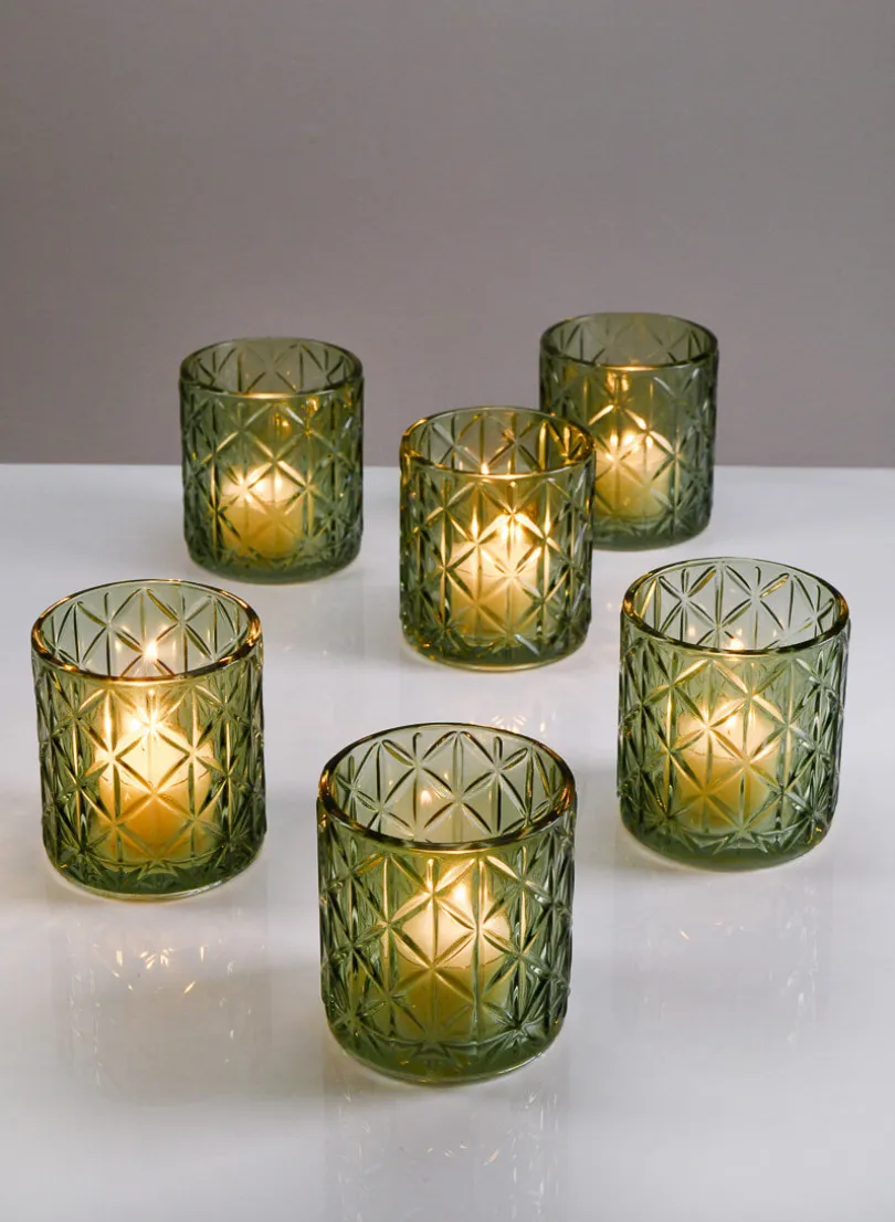 3.25in Tall Mexican Green Glass Tea Light Holder, Set of 6