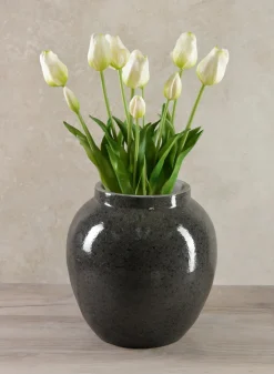 10.5in Tall Migos Gloss Black Ceramic Vase