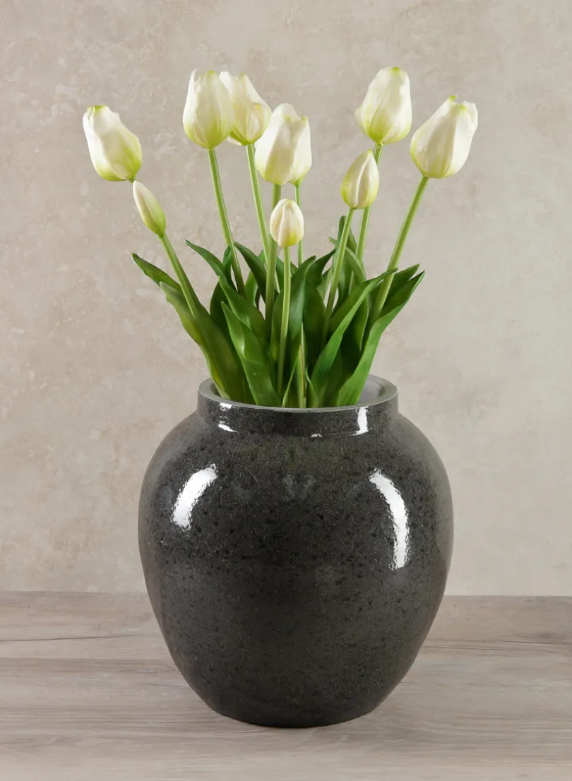 10.5in Tall Migos Gloss Black Ceramic Vase