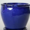 6in Tall Ming Blue Glaze Ceramic Pot with Saucer