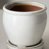 5in Tall Ming Cloud White Ceramic Pot with Saucer