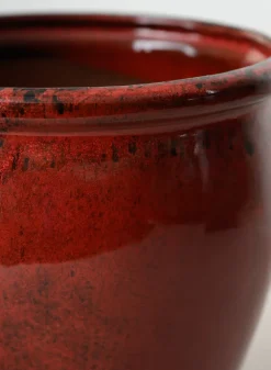 7in Tall Ming Oxblood Red Ceramic Pot with Saucer