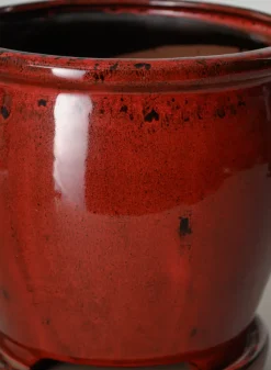 7in Tall Ming Oxblood Red Ceramic Pot with Saucer