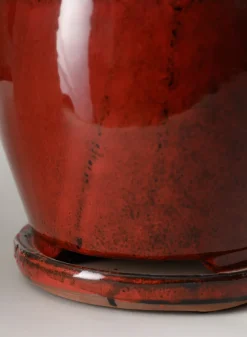 7in Tall Ming Oxblood Red Ceramic Pot with Saucer
