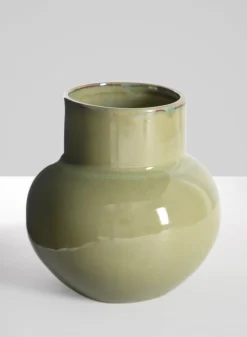 7in Tall Moss Green Glaze Ceramic Akaibara Vase