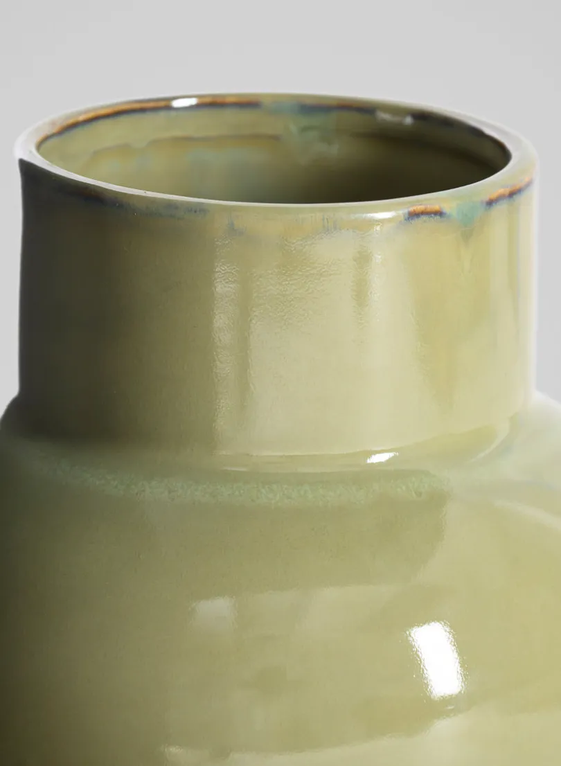 7in Tall Moss Green Glaze Ceramic Akaibara Vase