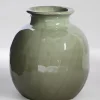 5.5in Tall Moss Green Glaze Ceramic Fuji Deco Vase