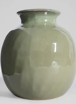 5.5in Tall Moss Green Glaze Ceramic Fuji Deco Vase