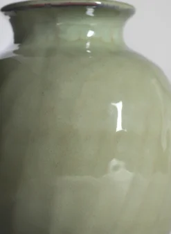 5.5in Tall Moss Green Glaze Ceramic Fuji Deco Vase