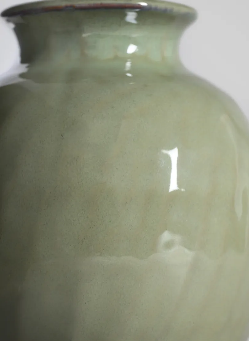 5.5in Tall Moss Green Glaze Ceramic Fuji Deco Vase