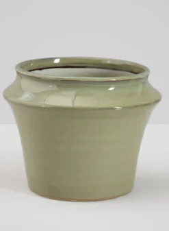 6in Tall Moss Green Glaze Ceramic Ikebana Planter