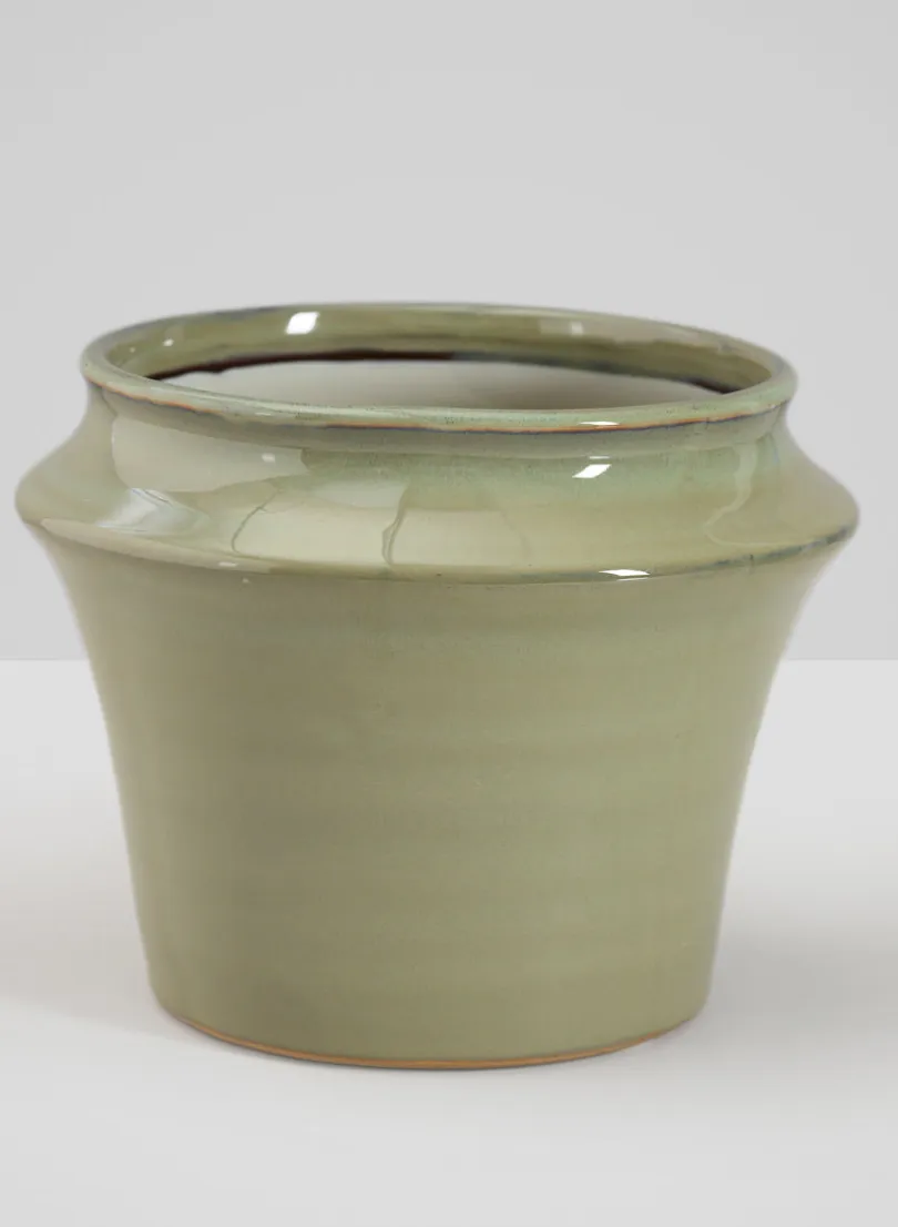 6in Tall Moss Green Glaze Ceramic Ikebana Planter
