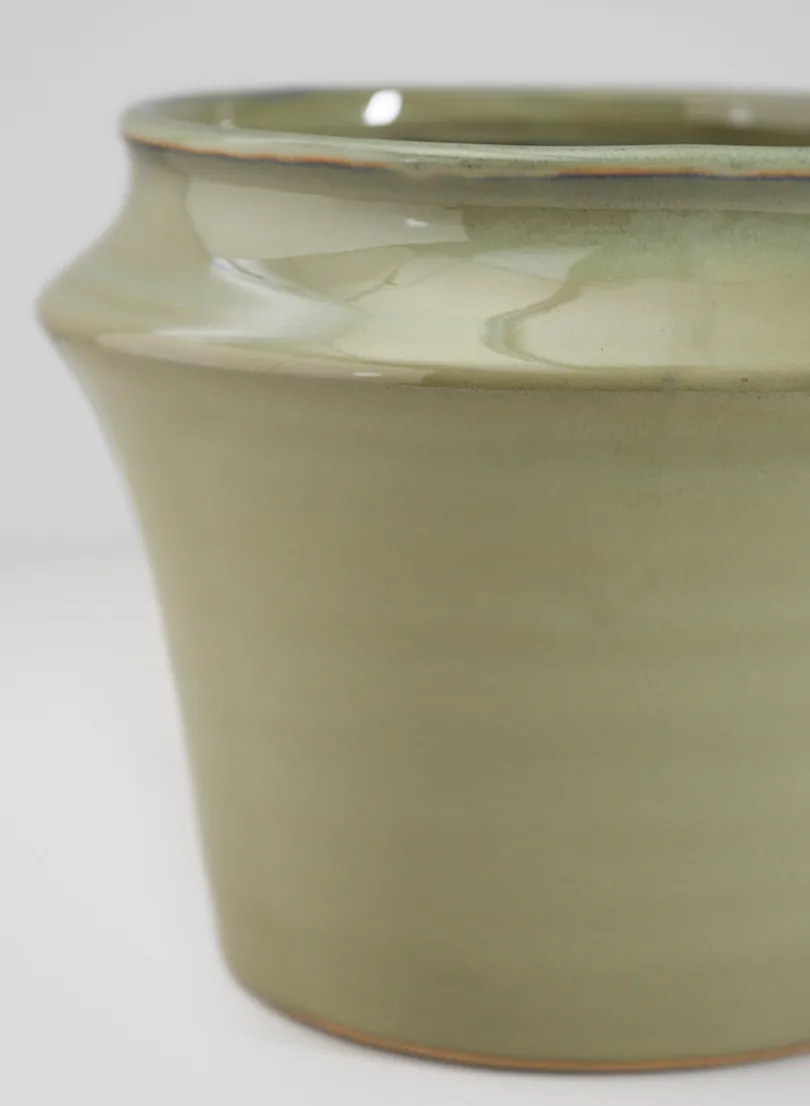 6in Tall Moss Green Glaze Ceramic Ikebana Planter