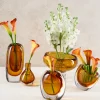 4.5in Tall Muran Amber Glow Hand Blown Deco Glass Vase, Mini