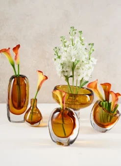 4.5in Tall Muran Amber Glow Hand Blown Deco Glass Vase, Mini
