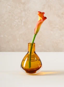 4.5in Tall Muran Amber Glow Hand Blown Deco Glass Vase, Mini