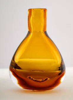 4.5in Tall Muran Amber Glow Hand Blown Deco Glass Vase, Mini
