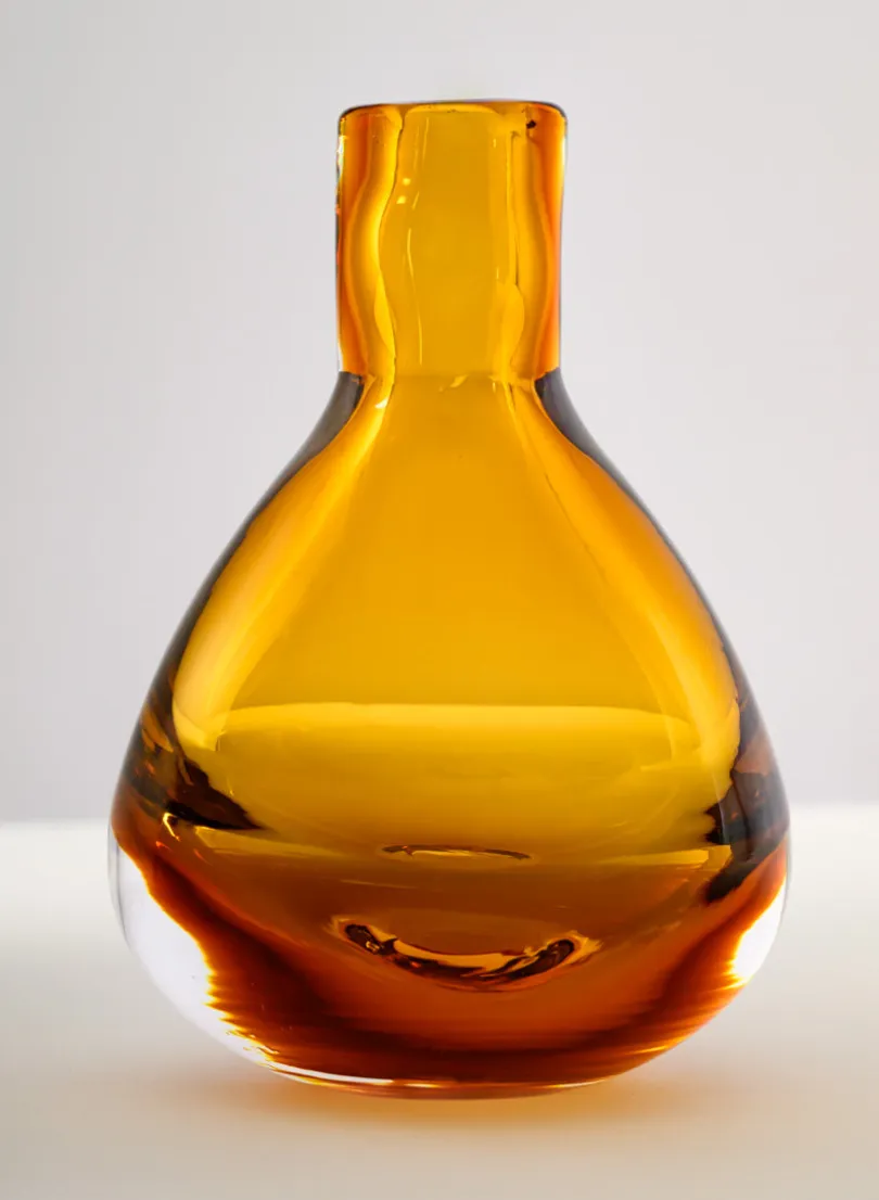 4.5in Tall Muran Amber Glow Hand Blown Deco Glass Vase, Mini