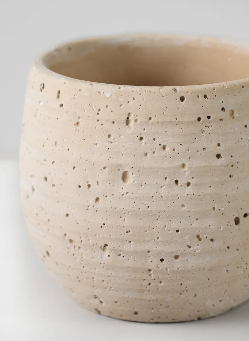 5in Tall Natural Slate Beige Cement Cache Pot