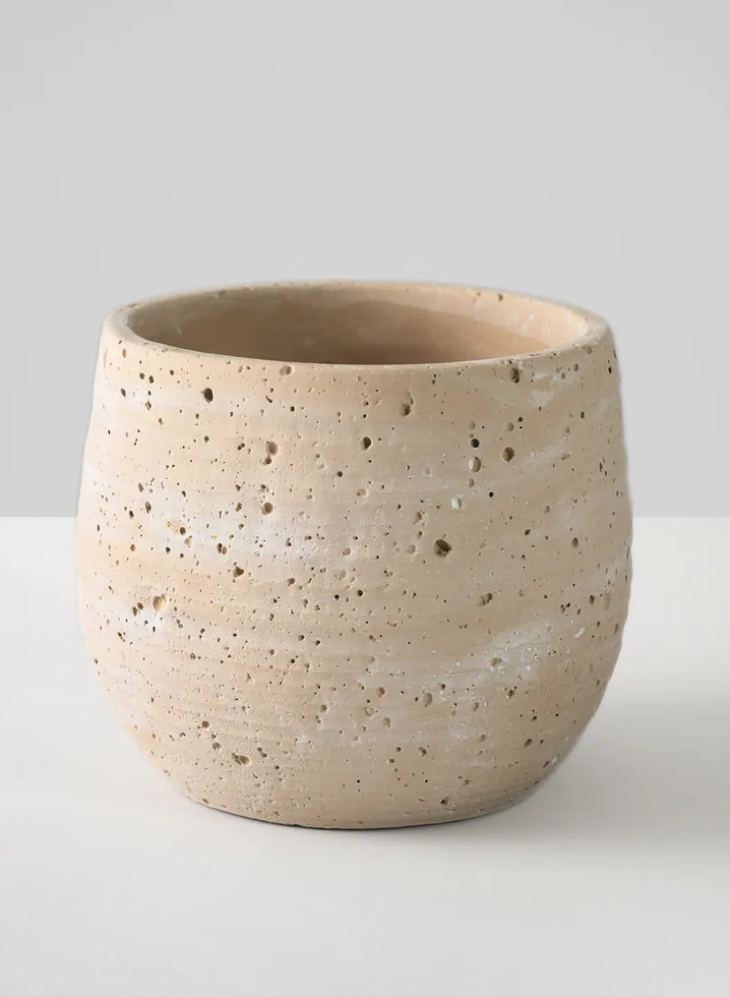 5in Tall Natural Slate Beige Cement Cache Pot