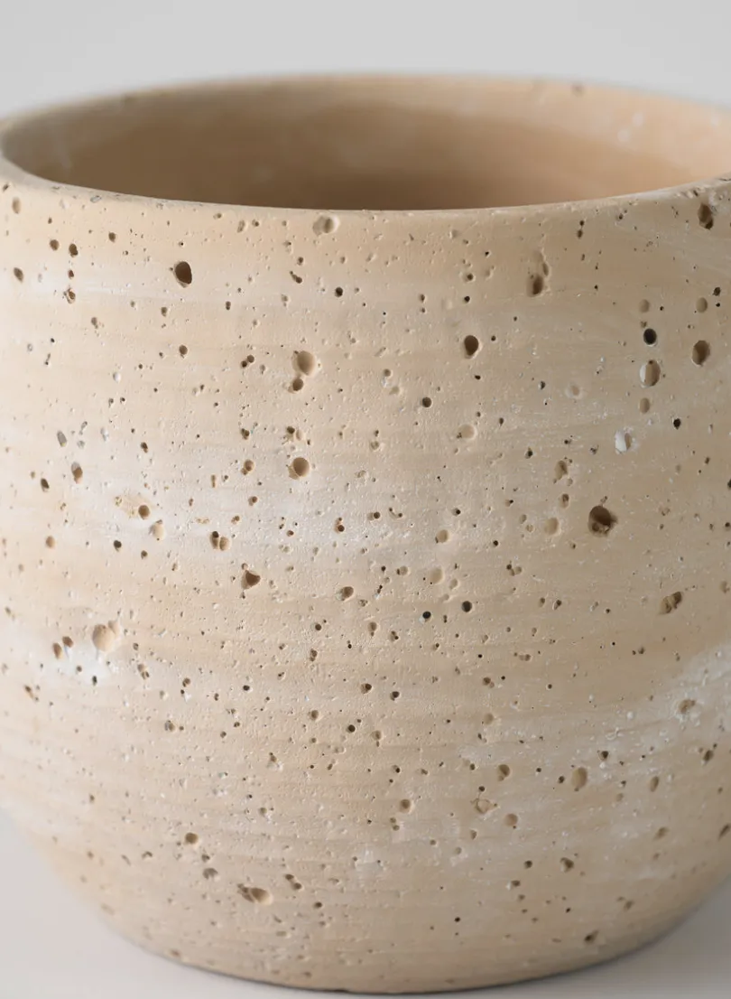 5in Tall Natural Slate Beige Cement Cache Pot