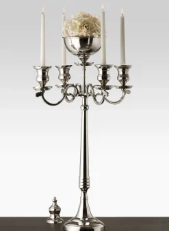 32in Tall Nickel Candelabra With Bowl