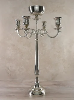32in Tall Nickel Candelabra With Bowl