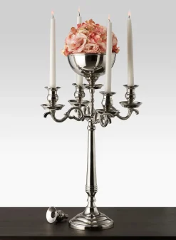 23.5in Tall Nickel Candelabra With Bowl