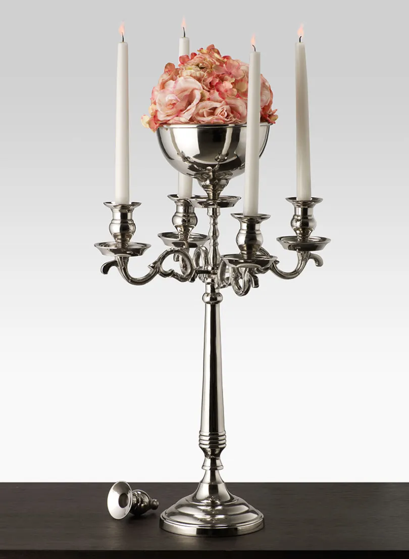 23.5in Tall Nickel Candelabra With Bowl
