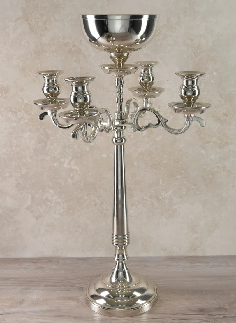 23.5in Tall Nickel Candelabra With Bowl