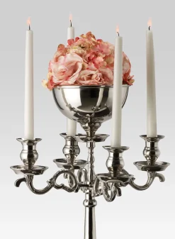 23.5in Tall Nickel Candelabra With Bowl