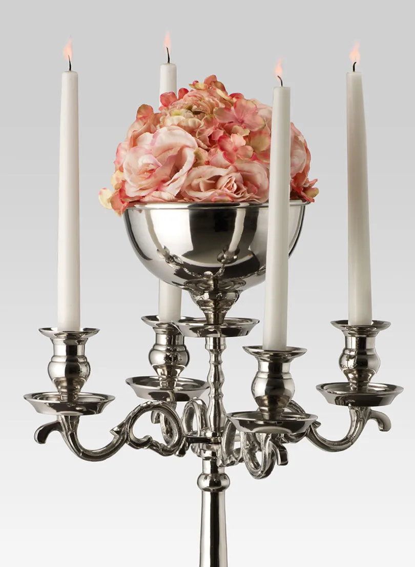 23.5in Tall Nickel Candelabra With Bowl