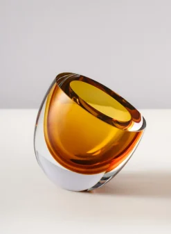 5in Tall Norvege Clear and Amber Glow Hand blown Artiste Glass Vase