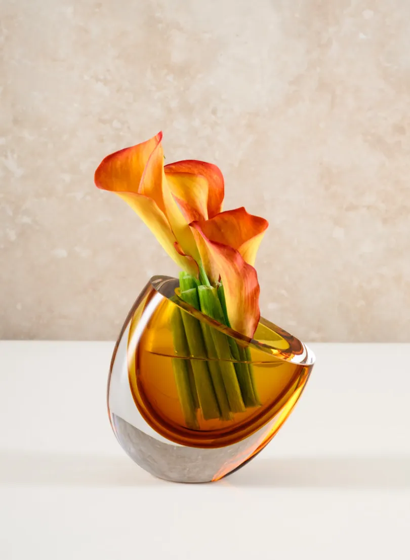 5in Tall Norvege Clear and Amber Glow Hand blown Artiste Glass Vase