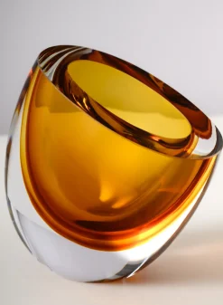 5in Tall Norvege Clear and Amber Glow Hand blown Artiste Glass Vase