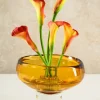 5in Tall Norvege Clear and Amber Glow Hand Blown Glass Bowl