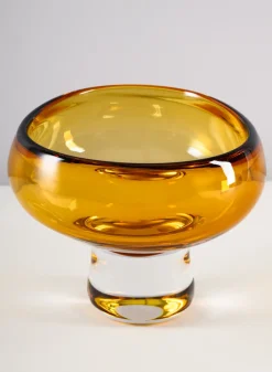 5in Tall Norvege Clear and Amber Glow Hand Blown Glass Bowl