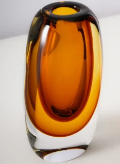 8.5in Tall Norvege Clear and Amber Glow Hand Blown Glass Vase